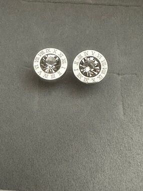 Stainless Steel Roman Numeral Cubic Zirconia Stud Earrings